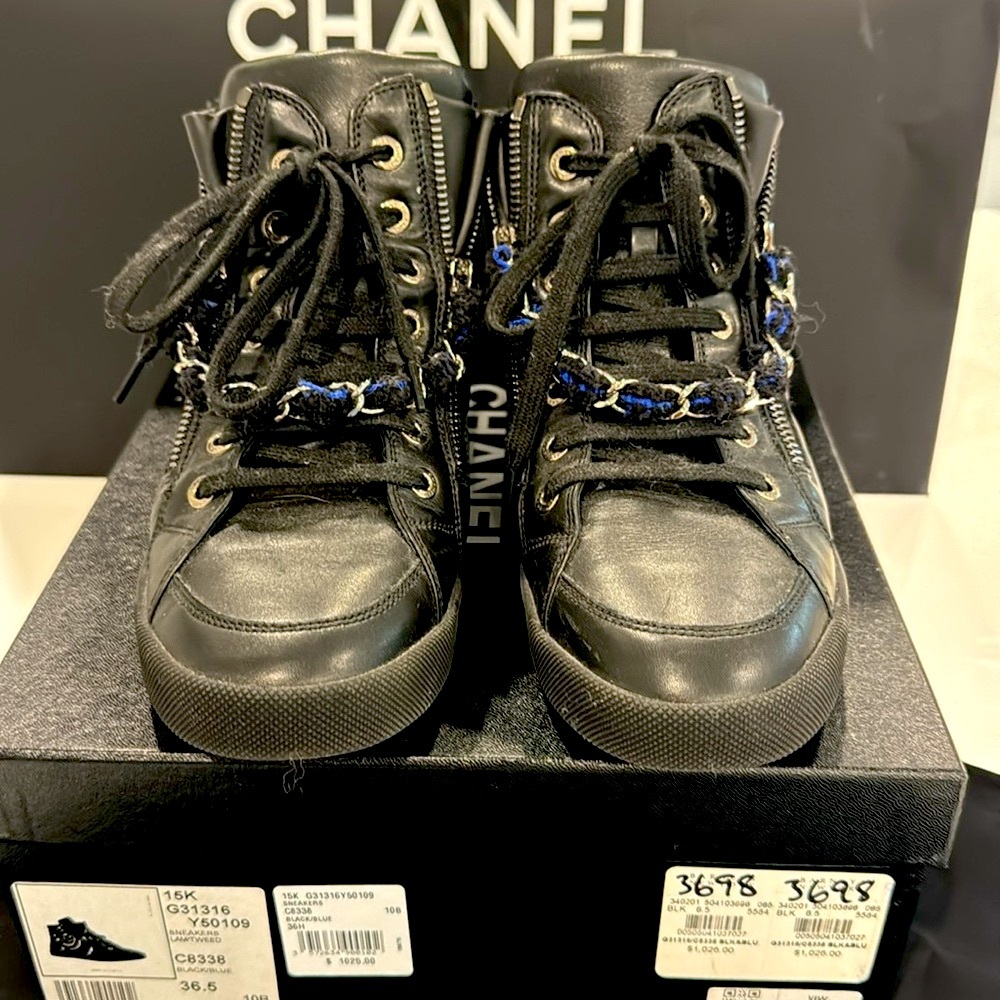 Chanel Lambskin/Tweed High Top Sneakers